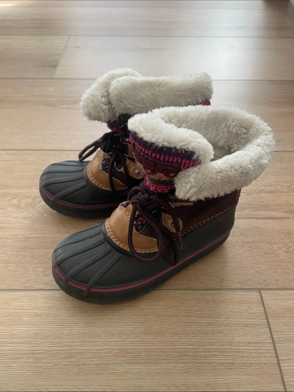 London Fog Girls Brown Pink Black Faux Fur Lined Snow Boots Toddler,Girl 12